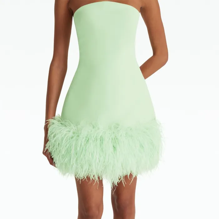 Safiyaa Rowan Aloe FeatherTrimmed Short Dress Women Dresses