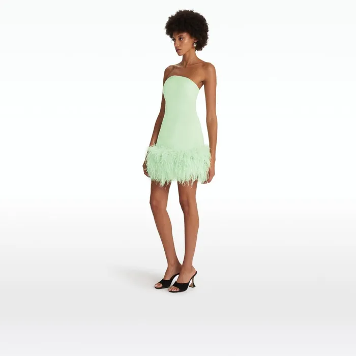 Safiyaa Rowan Aloe FeatherTrimmed Short Dress Women Dresses