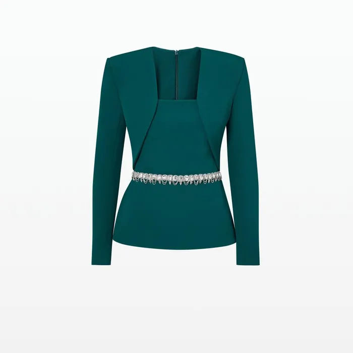 Safiyaa Samuela Alpine Green Top With Embroidered Belt Women Tops