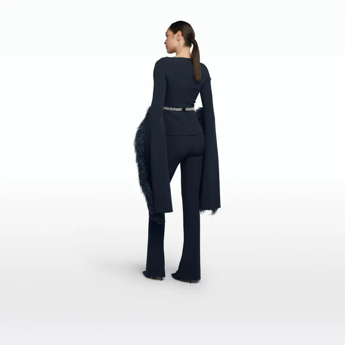 Safiyaa Tavia Midnight Navy FeatherTrimmed Top Women Tops
