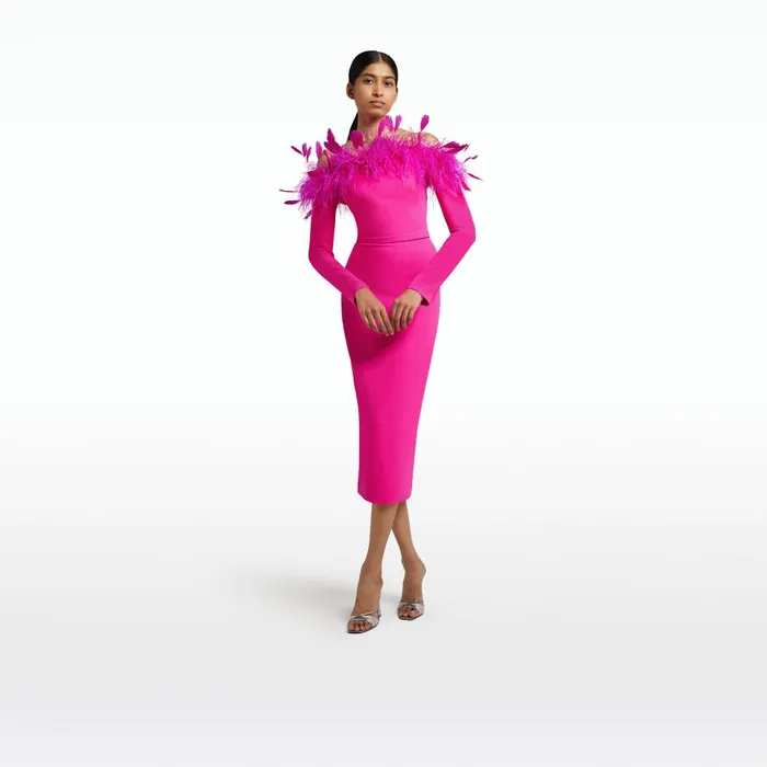 Safiyaa Vittoria Wild Strawberry Midi Dress Women Dresses