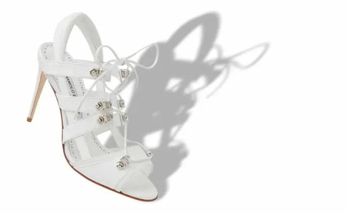 Sandals Women Manolo Blahnik PROBLAXWhite Nappa Leather LaceUp Slingback Sandals