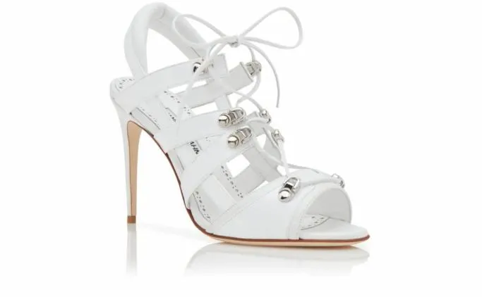 Sandals Women Manolo Blahnik PROBLAXWhite Nappa Leather LaceUp Slingback Sandals