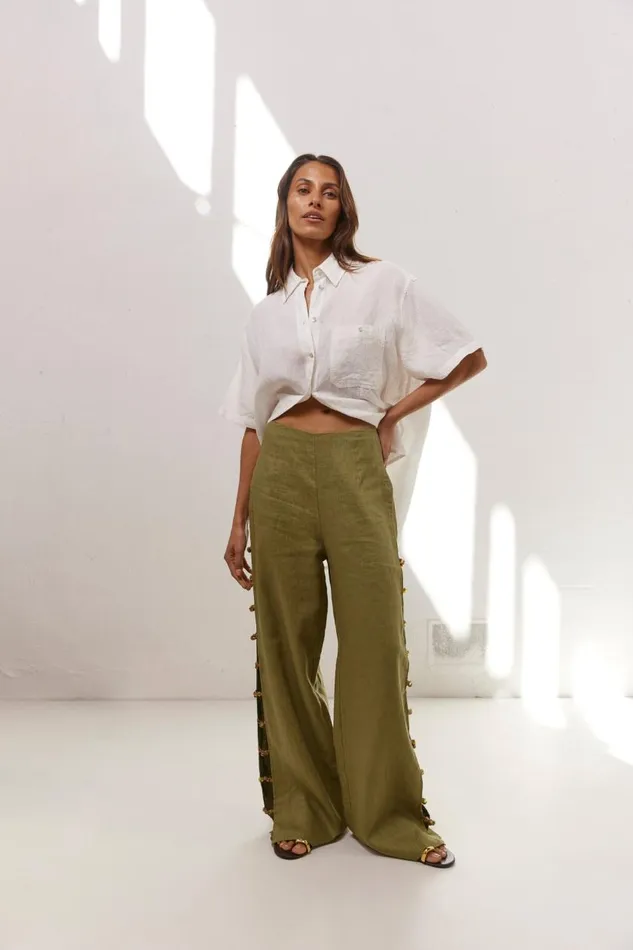 Sets Women VRG GRL Tia Linen Pants Olive