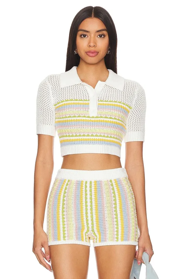 Shelly Knit Polo Light Yellow Multi Women Lovers and Friends Tops