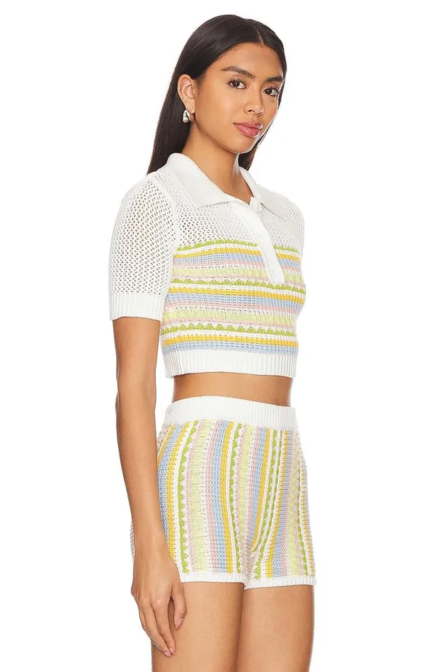 Shelly Knit Polo Light Yellow Multi Women Lovers and Friends Tops