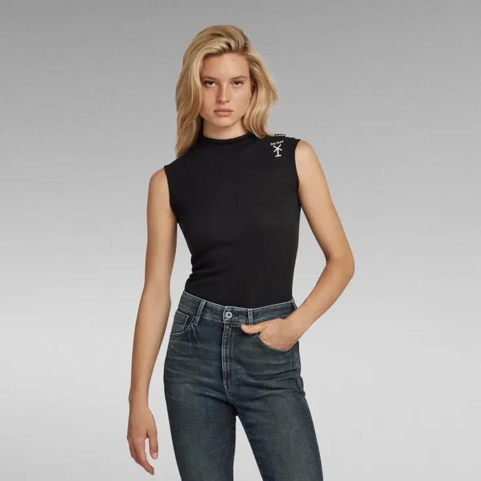 Shirts and Blouses Women GStar RAW Slim Rib Mock Neck Top Dark Black