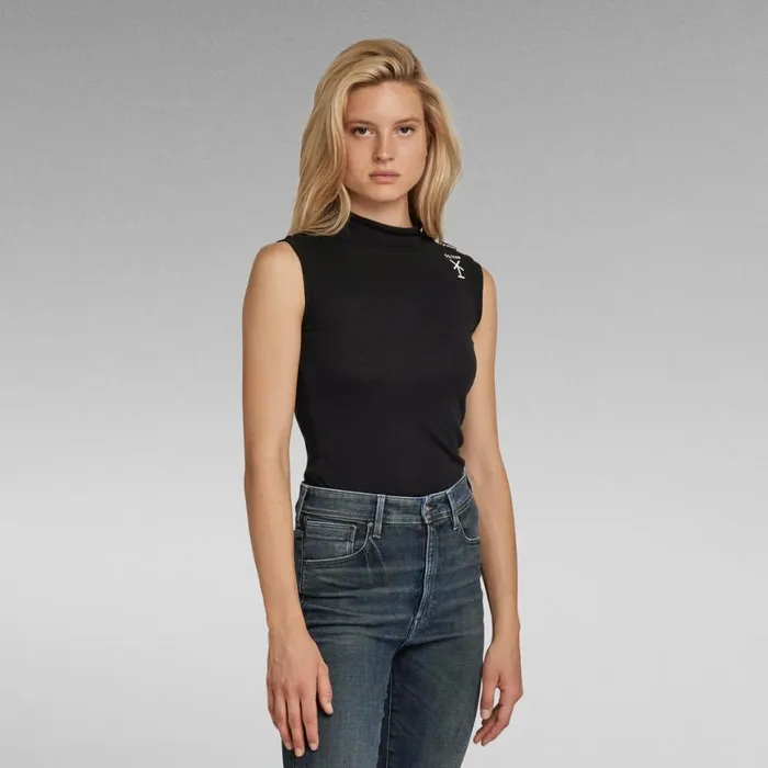 Shirts and Blouses Women GStar RAW Slim Rib Mock Neck Top Dark Black