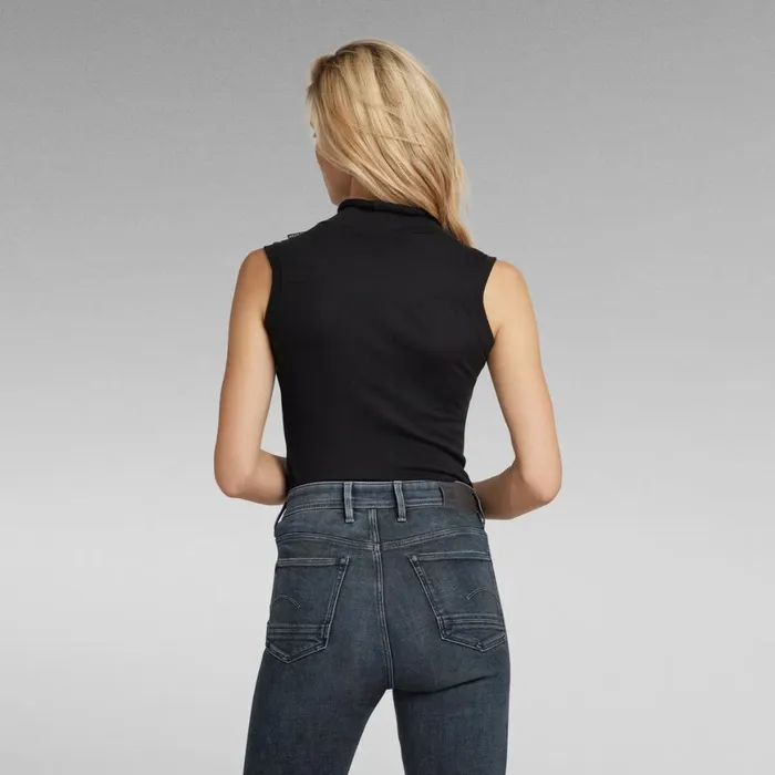 Shirts and Blouses Women GStar RAW Slim Rib Mock Neck Top Dark Black