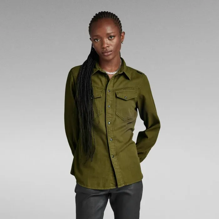 Shirts and Blouses Women GStar RAW Slim Shirt Dark Olive Garment Dyed