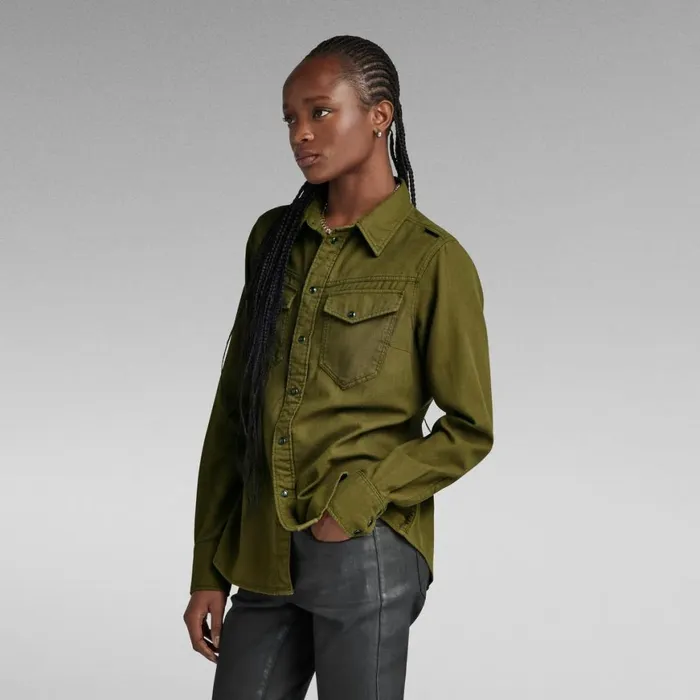 Shirts and Blouses Women GStar RAW Slim Shirt Dark Olive Garment Dyed