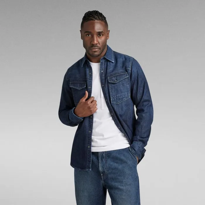 Shirts Men GStar RAW Slim Denim Shirt Worn In Deep Sea