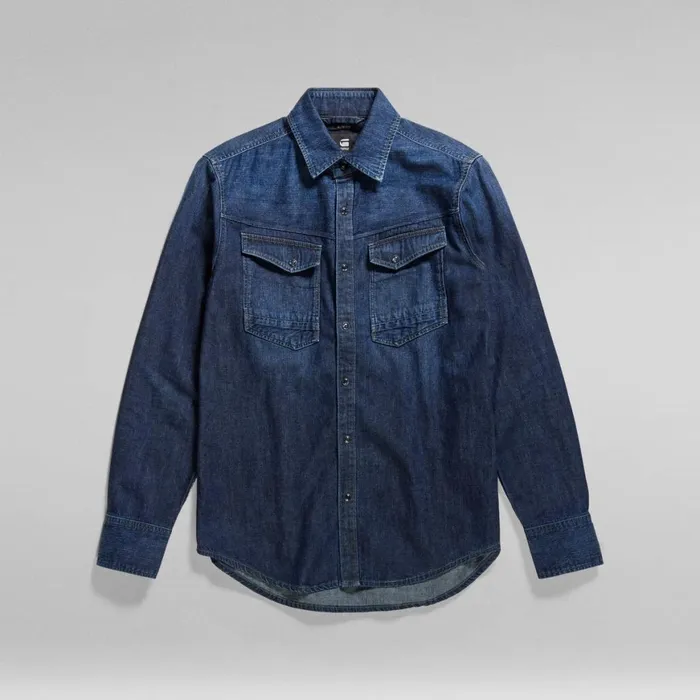 Shirts Men GStar RAW Slim Denim Shirt Worn In Deep Sea