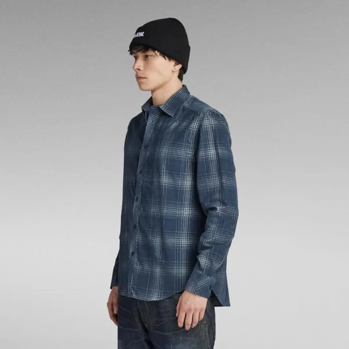 Shirts Men GStar RAW Stalt 20 Regular Shirt Luna Blue Isaac Check