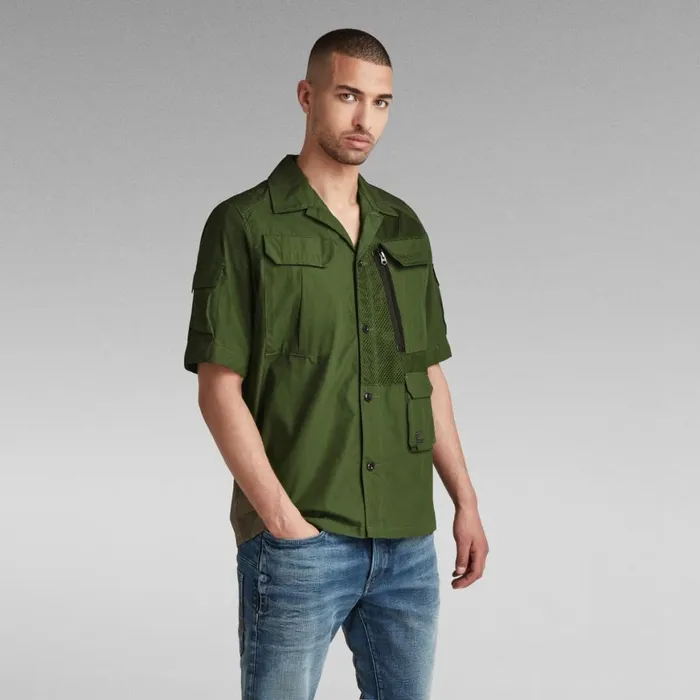 Shirts Men GStar RAW Utility Poplin Cropped Shirt Combat