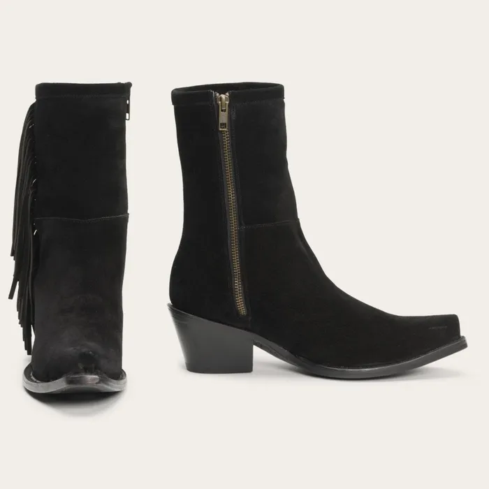 Shorties Women Stetson Halle Suede Fringe Side Zip Boot Black