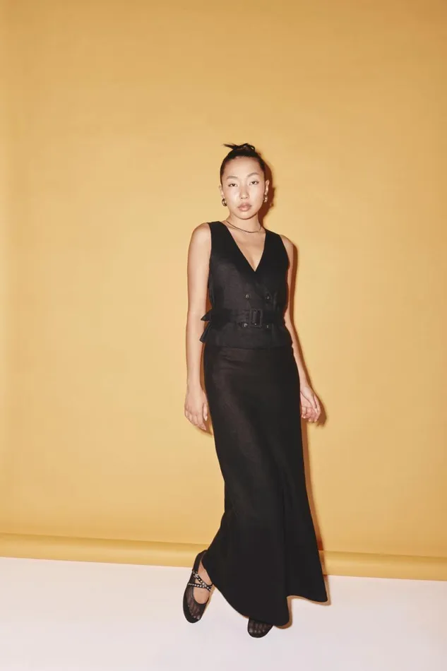 Skirts Women VRG GRL Ena Linen Bias Cut Maxi Skirt Black Skirts Women VRG GRL Ena Linen Bias Cut Maxi Skirt Black