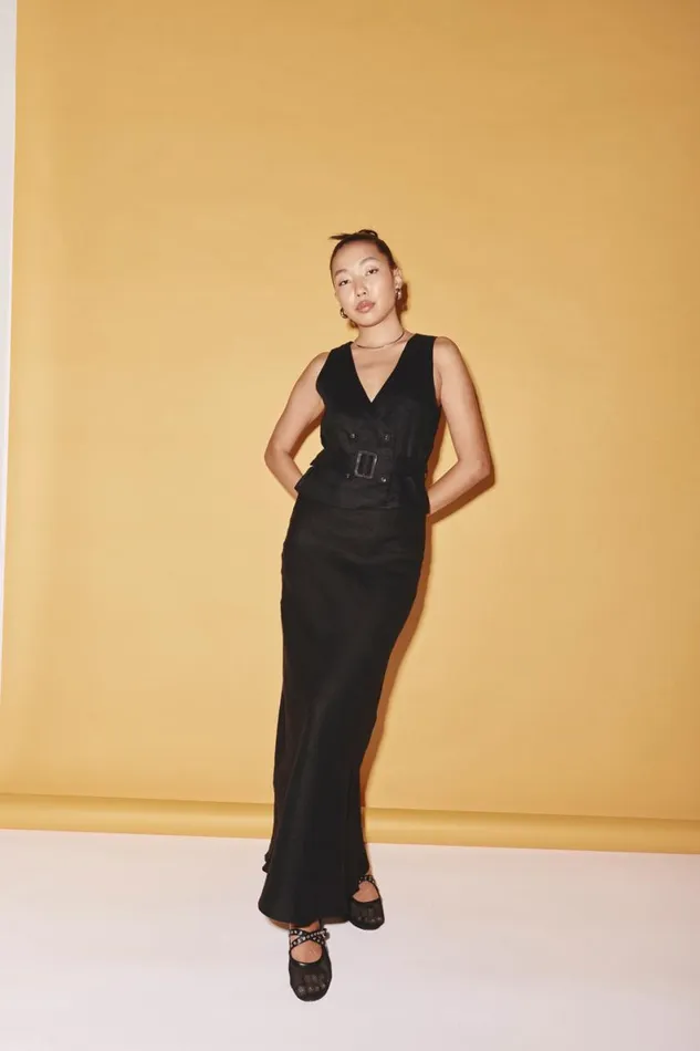 Skirts Women VRG GRL Ena Linen Bias Cut Maxi Skirt Black Skirts Women VRG GRL Ena Linen Bias Cut Maxi Skirt Black