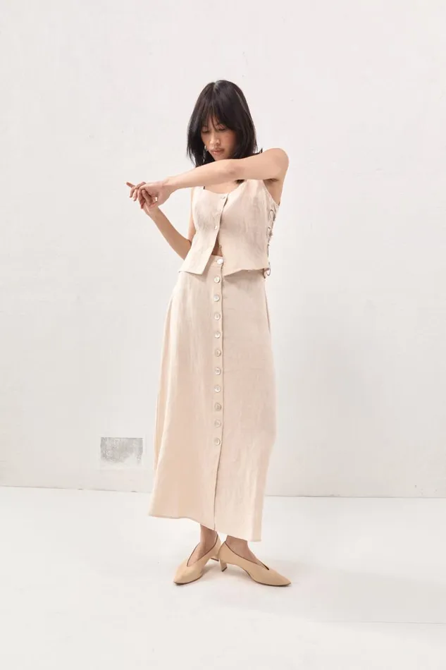 Skirts Women VRG GRL Thames Linen Midi Skirt Natural