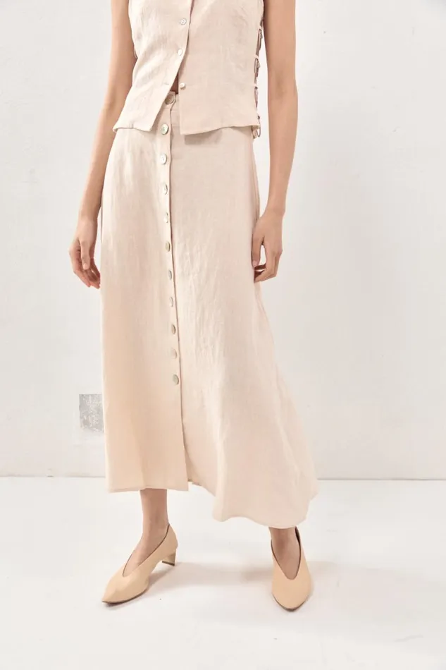 Skirts Women VRG GRL Thames Linen Midi Skirt Natural Skirts Women VRG GRL Thames Linen Midi Skirt Natural