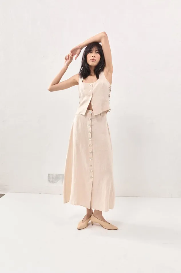 Skirts Women VRG GRL Thames Linen Midi Skirt Natural Skirts Women VRG GRL Thames Linen Midi Skirt Natural