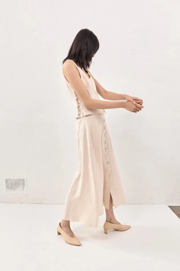 Skirts Women VRG GRL Thames Linen Midi Skirt Natural Skirts Women VRG GRL Thames Linen Midi Skirt Natural