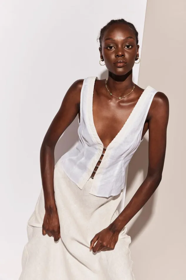 Sleeveless Women VRG GRL Allegra Linen Top White Sleeveless Women VRG GRL Allegra Linen Top White