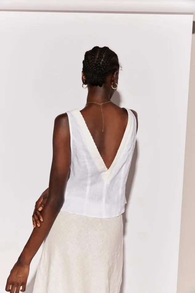 Sleeveless Women VRG GRL Allegra Linen Top White Sleeveless Women VRG GRL Allegra Linen Top White