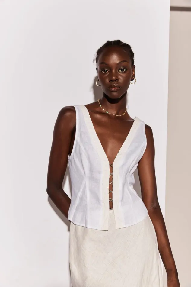 Sleeveless Women VRG GRL Allegra Linen Top White Sleeveless Women VRG GRL Allegra Linen Top White