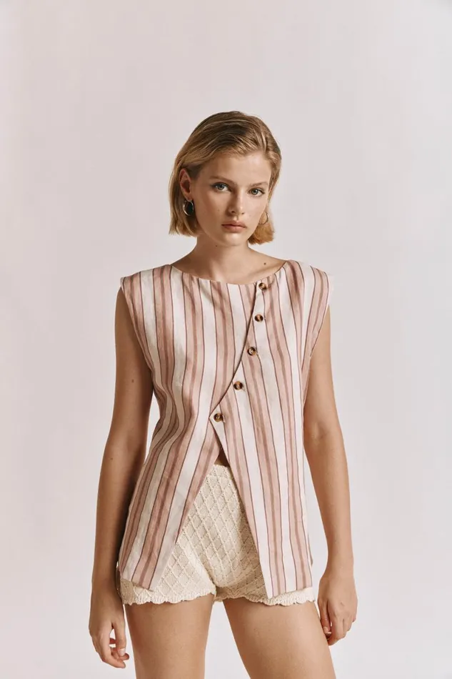 Sleeveless Women VRG GRL Aria Vest Pink Stripe