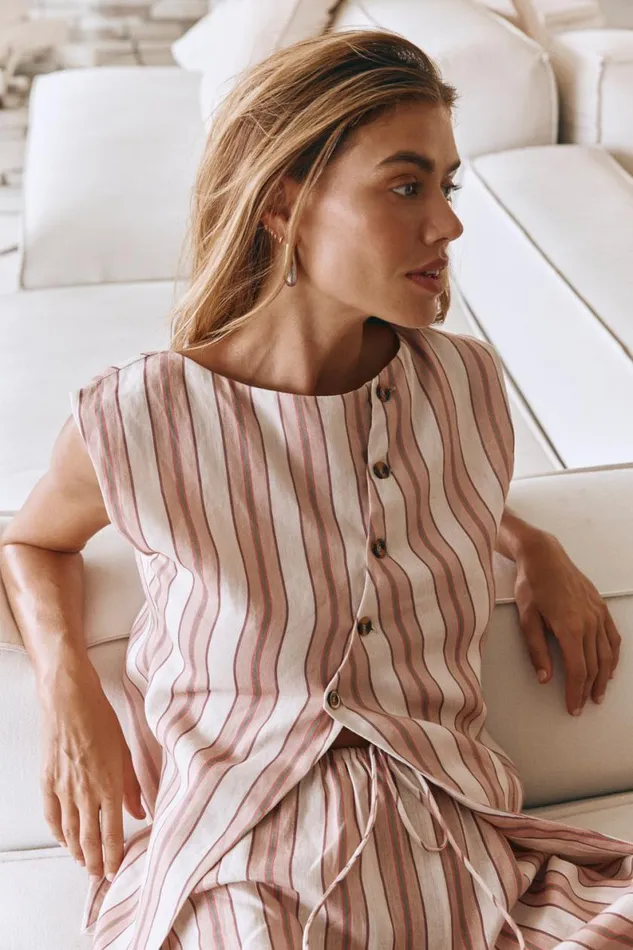 Sleeveless Women VRG GRL Aria Vest Pink Stripe Sleeveless Women VRG GRL Aria Vest Pink Stripe