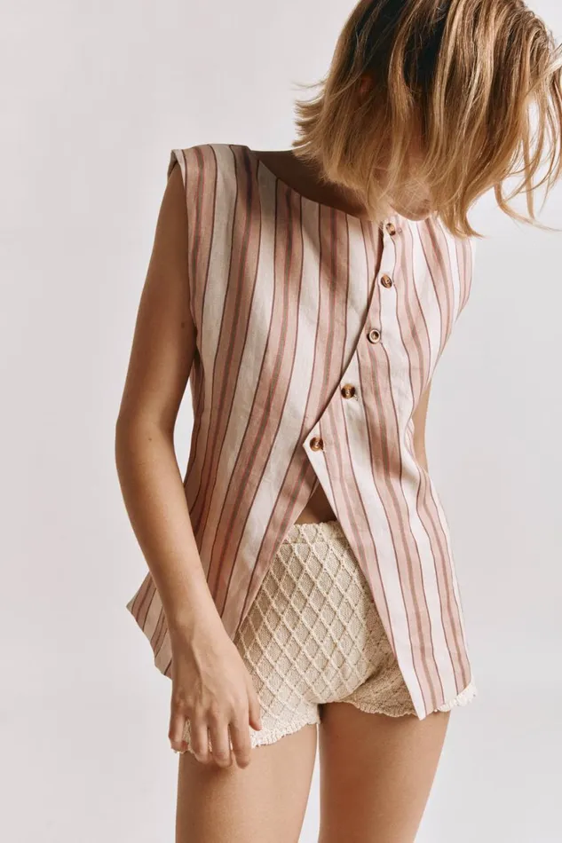 Sleeveless Women VRG GRL Aria Vest Pink Stripe Sleeveless Women VRG GRL Aria Vest Pink Stripe