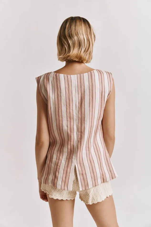 Sleeveless Women VRG GRL Aria Vest Pink Stripe Sleeveless Women VRG GRL Aria Vest Pink Stripe