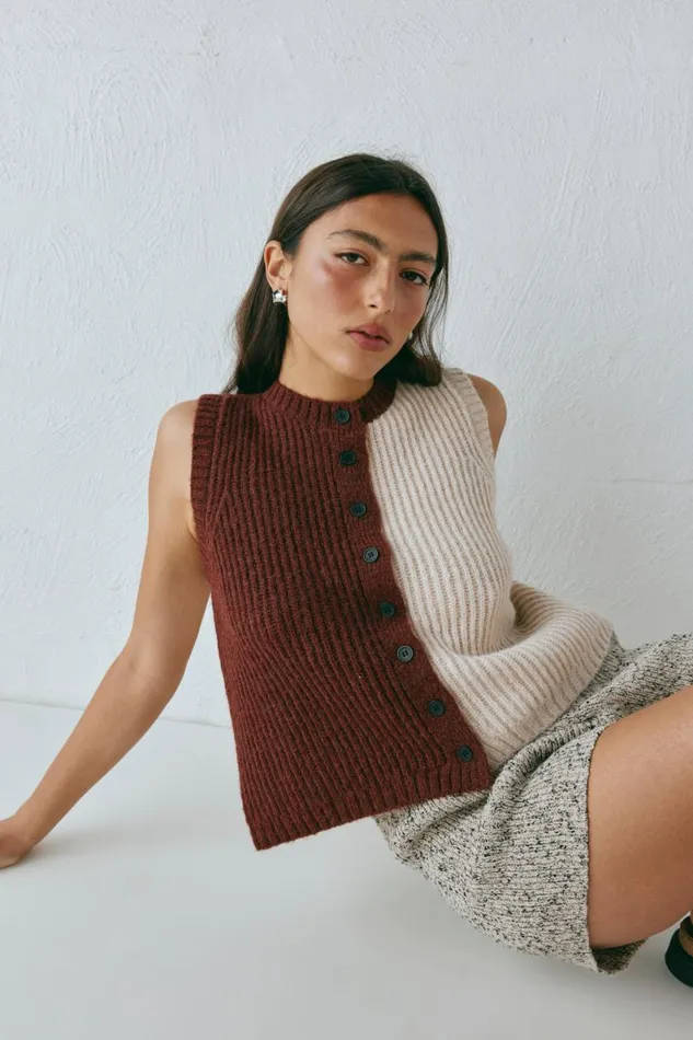 Sleeveless Women VRG GRL Bridgette Knit Vest Splice Sleeveless Women VRG GRL Bridgette Knit Vest Splice