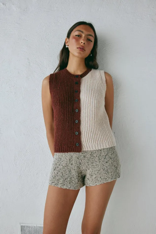 Sleeveless Women VRG GRL Bridgette Knit Vest Splice Sleeveless Women VRG GRL Bridgette Knit Vest Splice
