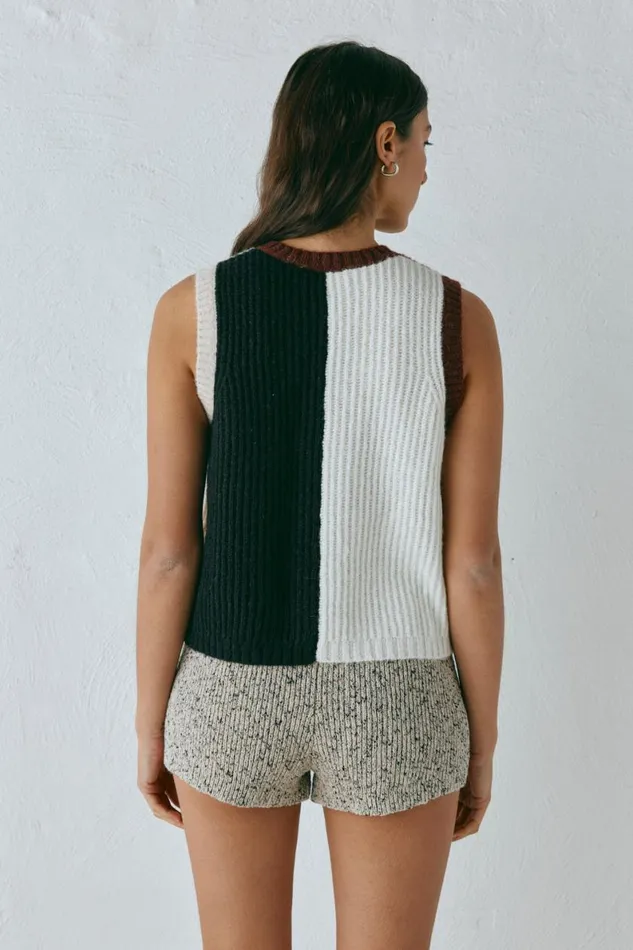 Sleeveless Women VRG GRL Bridgette Knit Vest Splice Sleeveless Women VRG GRL Bridgette Knit Vest Splice