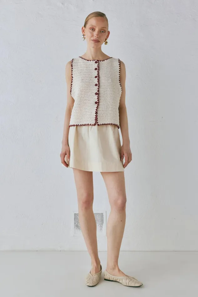 Sleeveless Women VRG GRL Stella Knit Vest Cream