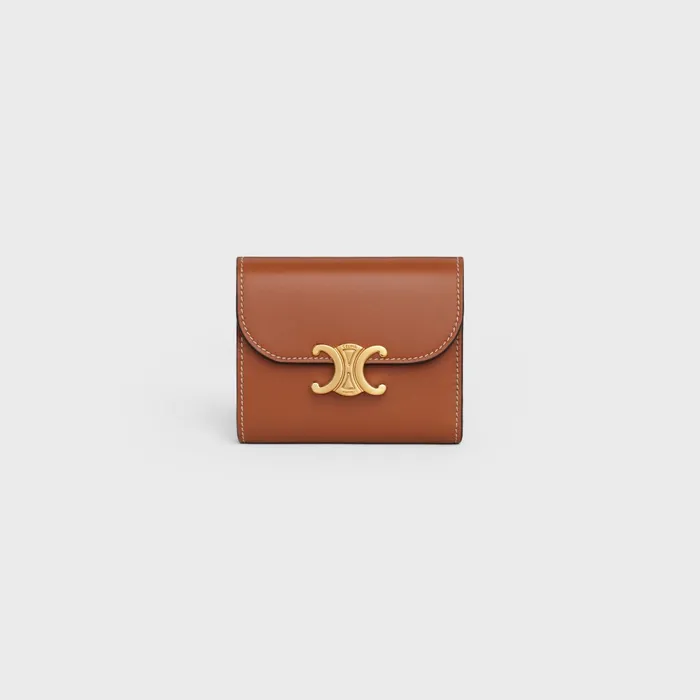 Small Wallet Triomphe In Shiny Smooth Lambskin Tan Women CELINE WALLETS