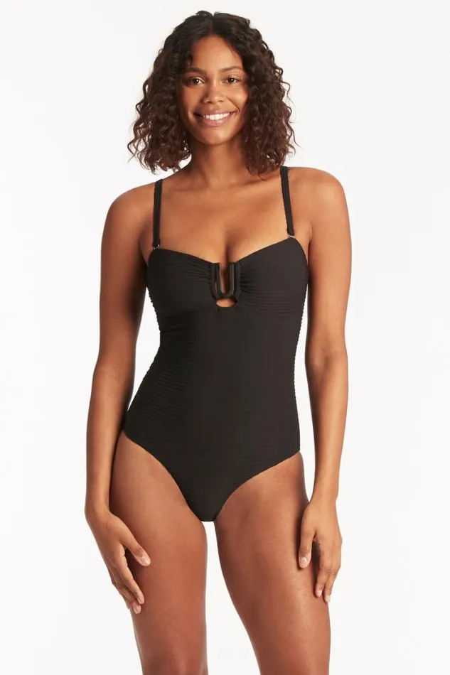 Spinnaker U Bar Bandeau One Piece Spinnaker Black Women Sea Level One Pieces