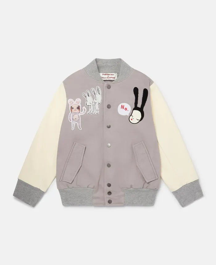 Stella McCartney Circle Doll Embroidered Bomber Jacket Grey Kids Outerwear
