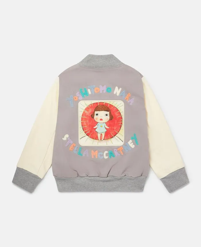 Stella McCartney Circle Doll Embroidered Bomber Jacket Grey Kids Outerwear