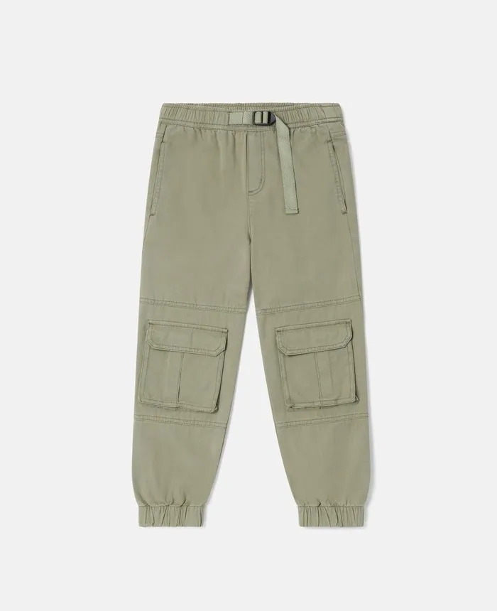 Stella McCartney Cotton Twill Cargo Trousers Khaki Kids Pants and Shorts