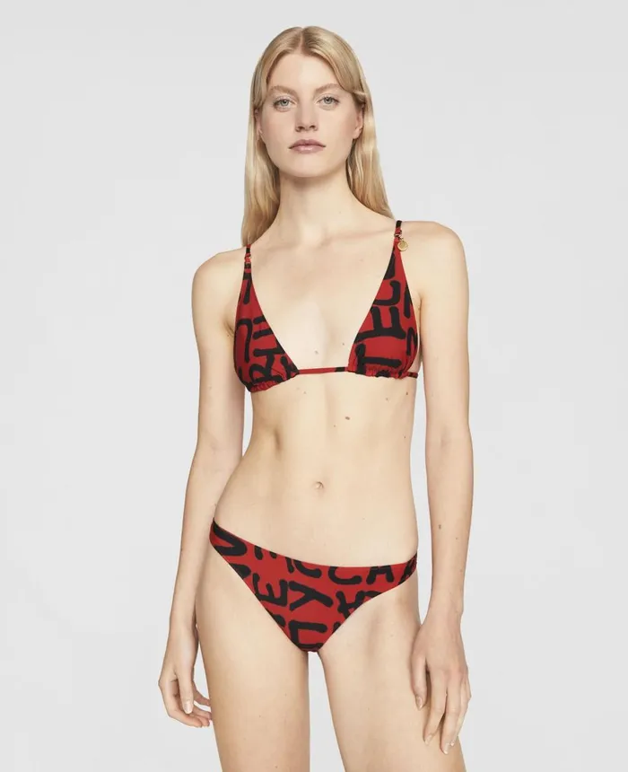 Stella McCartney Ed Curtis Logo Triangle Bikini Top Rust and Black Women Swimwear Stella McCartney Ed Curtis Logo Triangle Bikini Top Rust and Black Women Swimwear