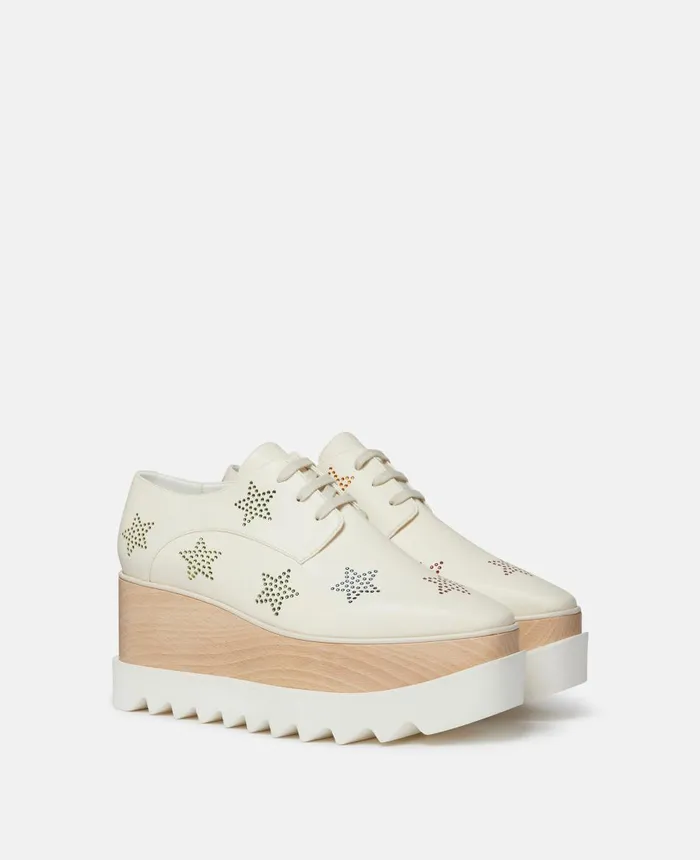 Stella McCartney Elyse Crystal Star Platform Shoes Cream Women Wedges