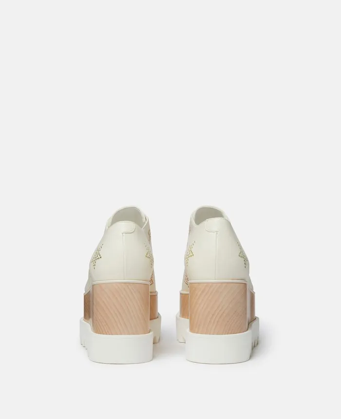 Stella McCartney Elyse Crystal Star Platform Shoes Cream Women Wedges