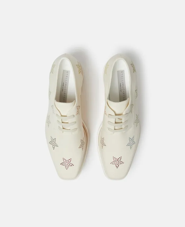 Stella McCartney Elyse Crystal Star Platform Shoes Cream Women Wedges
