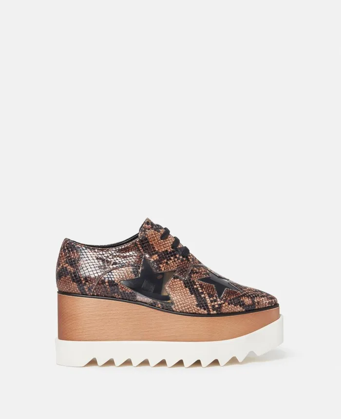 Stella McCartney Elyse Python Platform Shoes Brown Women Wedges