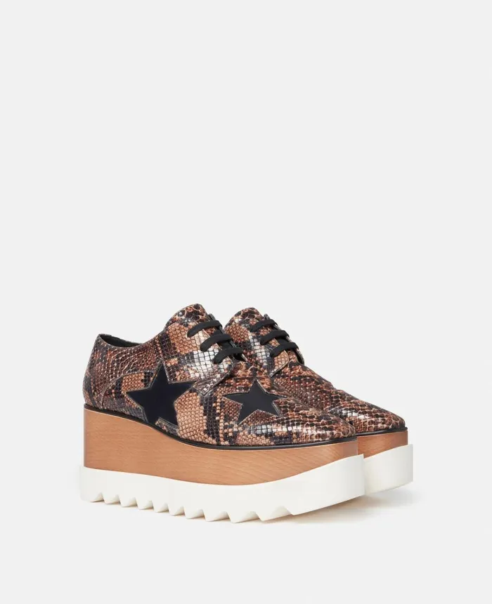 Stella McCartney Elyse Python Platform Shoes Brown Women Wedges