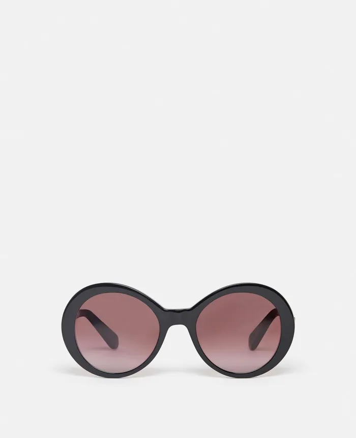 Stella McCartney Falabella Pin Round Sunglasses Shiny Black Women Sunglasses