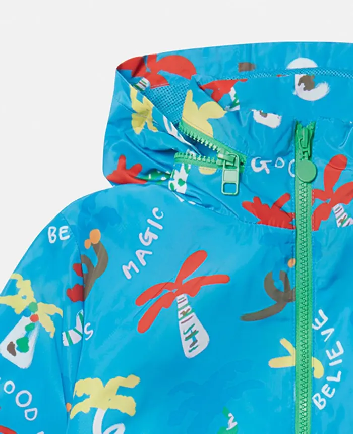 Stella McCartney Good Vibes Palm Print Jacket Blue Kids Outerwear